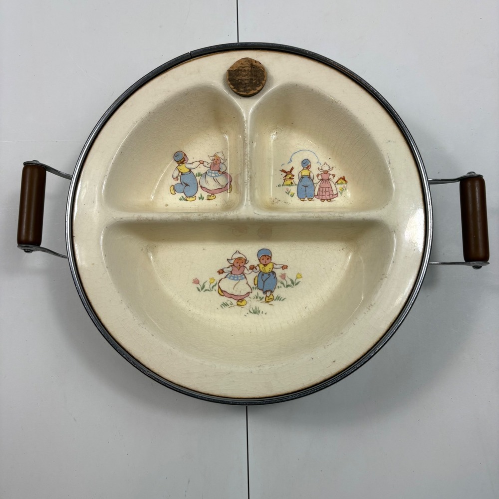 Vintage Excello Baby Warming Dish Dutch Children Divided Plate MCM